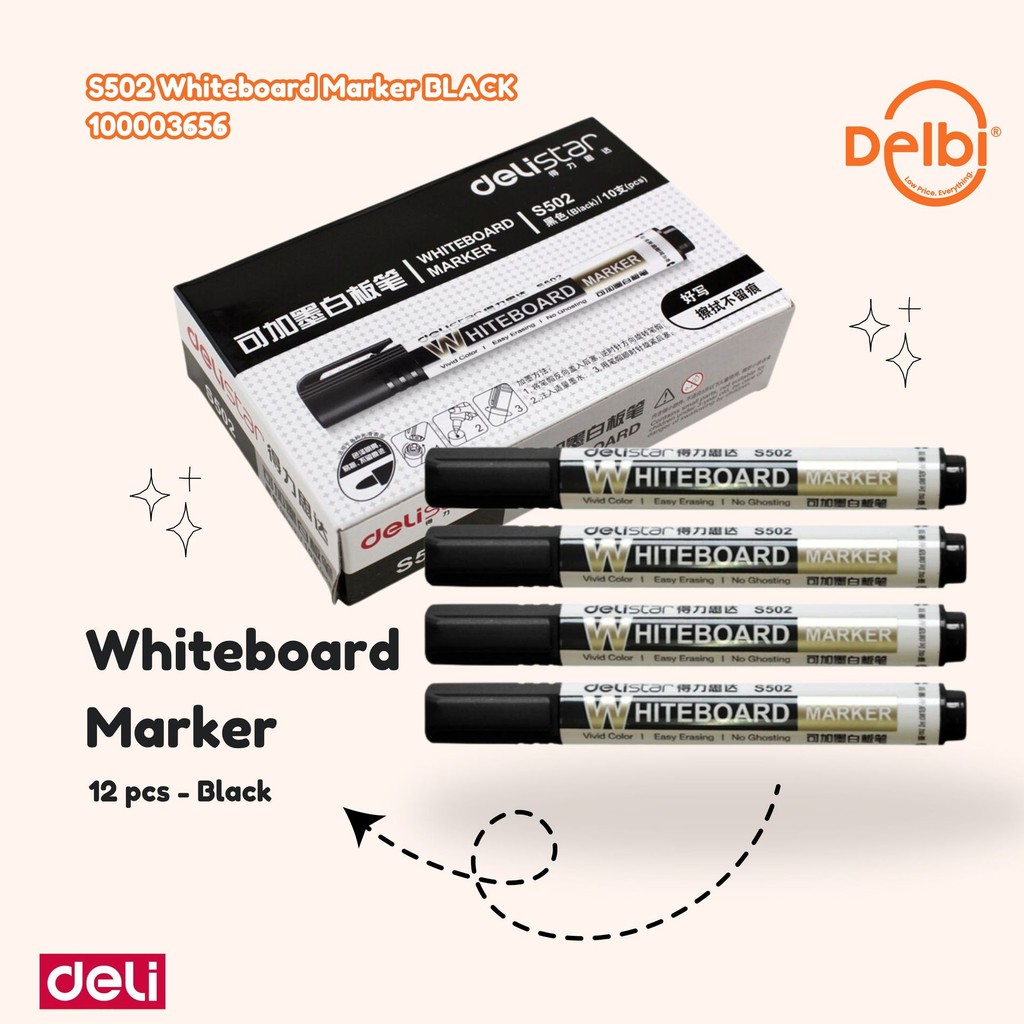 

SPIDOL WHITEBOARD DELI S-502 HITAM (1 PCS) S502 Whiteboard Marker BLACK