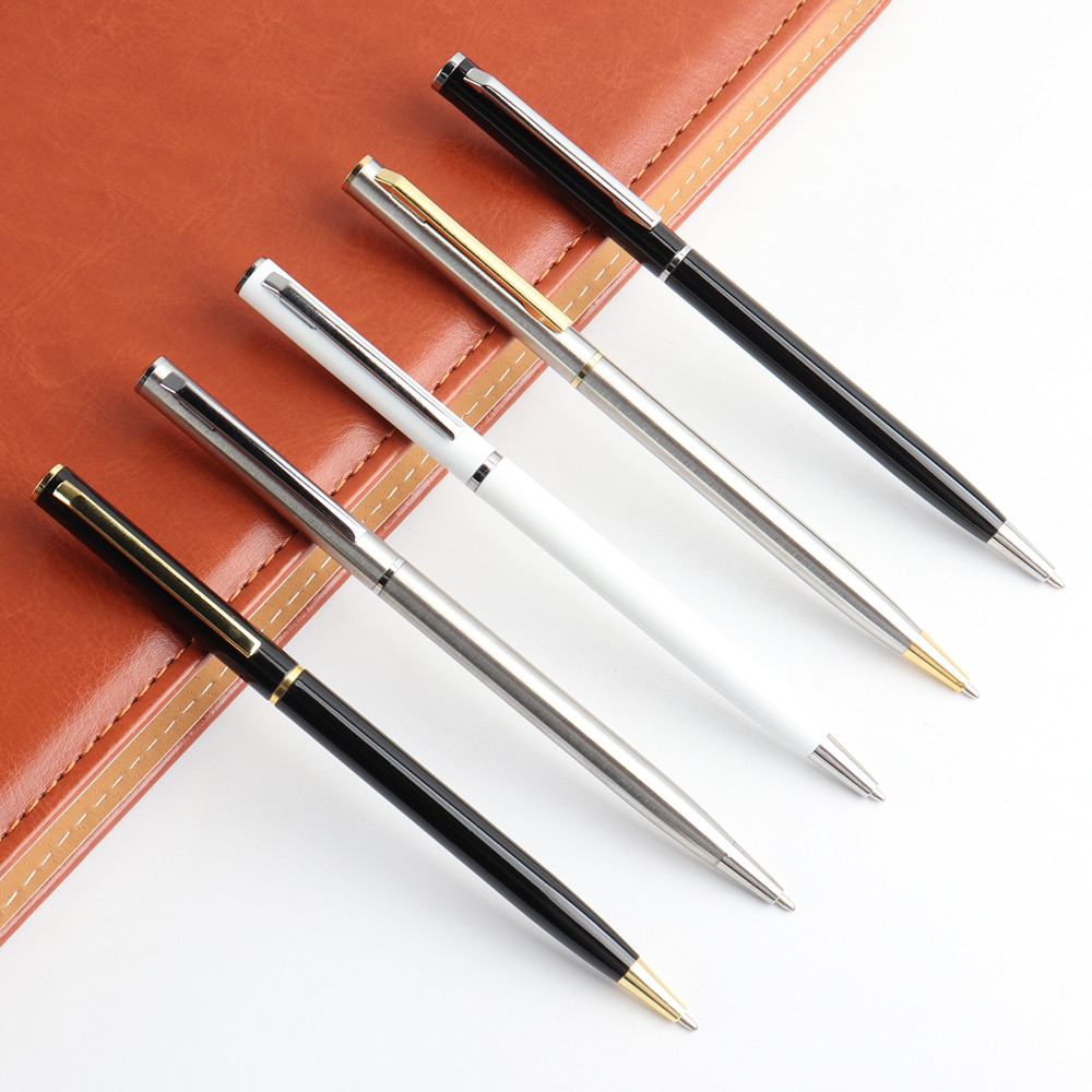 

2Pcs Metal Ballpoint Pen For School Office Stainless steel Material Rotating Stationery Black Blue Ink Ball Pen Supplies Pens
