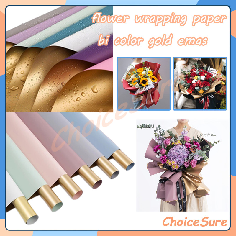 

cellophane flower wrapping paper dua warna emas/flower wrapping paper bi color gold emas