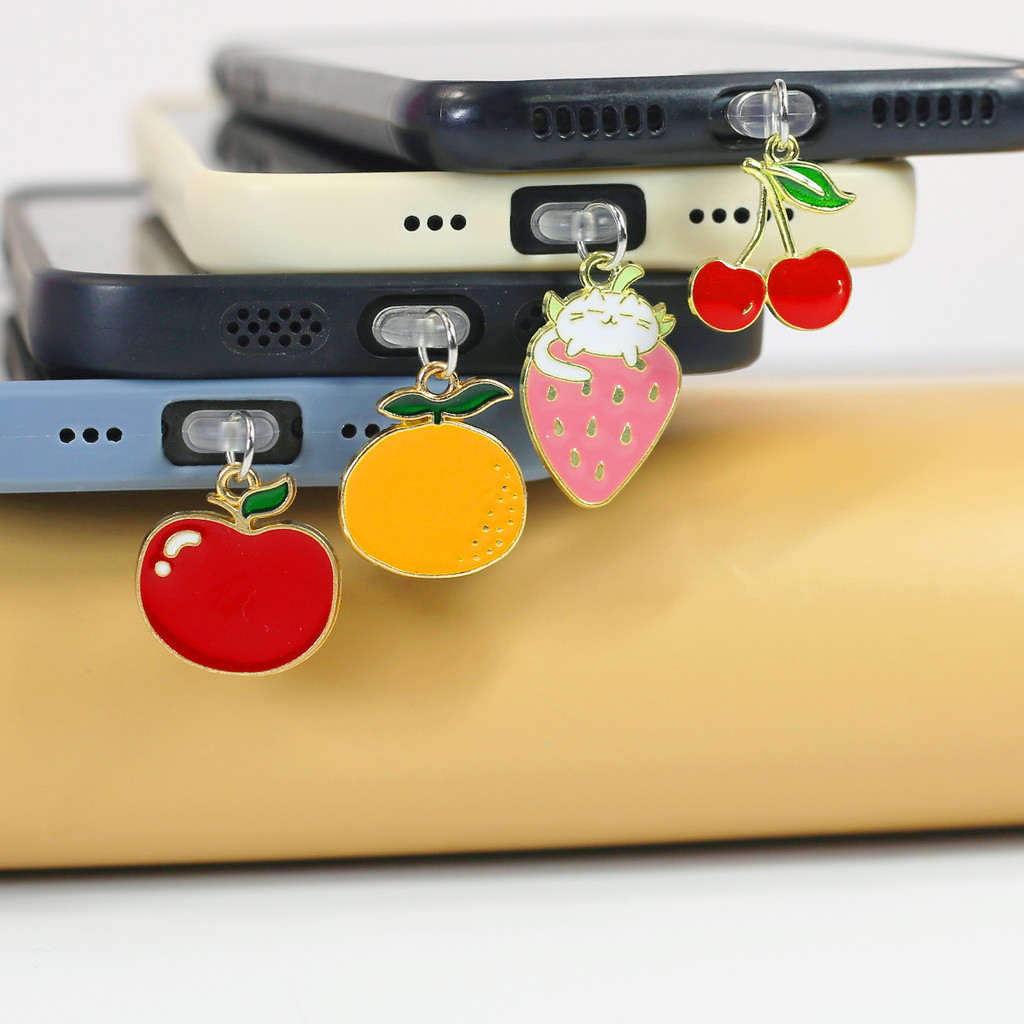 

Phone dustproof plug accessory simple fruit pendant strawberry cherry apple orange cute pendant accessory for iPhone/Type-C