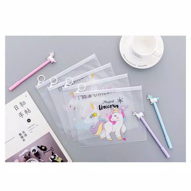 

ACEH.DYA Pouch Kosmetik multifungsi tempat pensil transparan motif unicorn