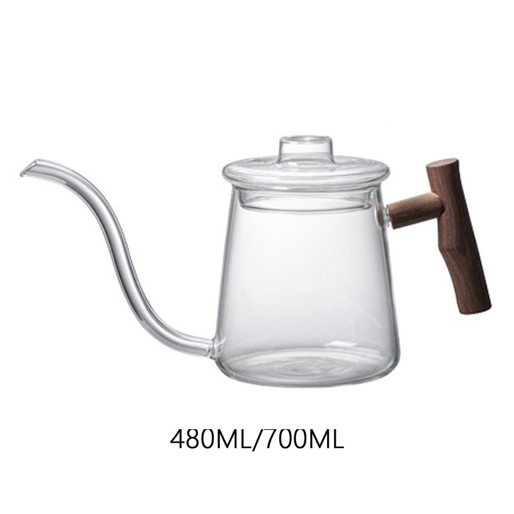 Glass Stovetop Gooseneck Kettle Ergonomic Handle Water Boiler Long Narrow Spout Borosilicate Glass T