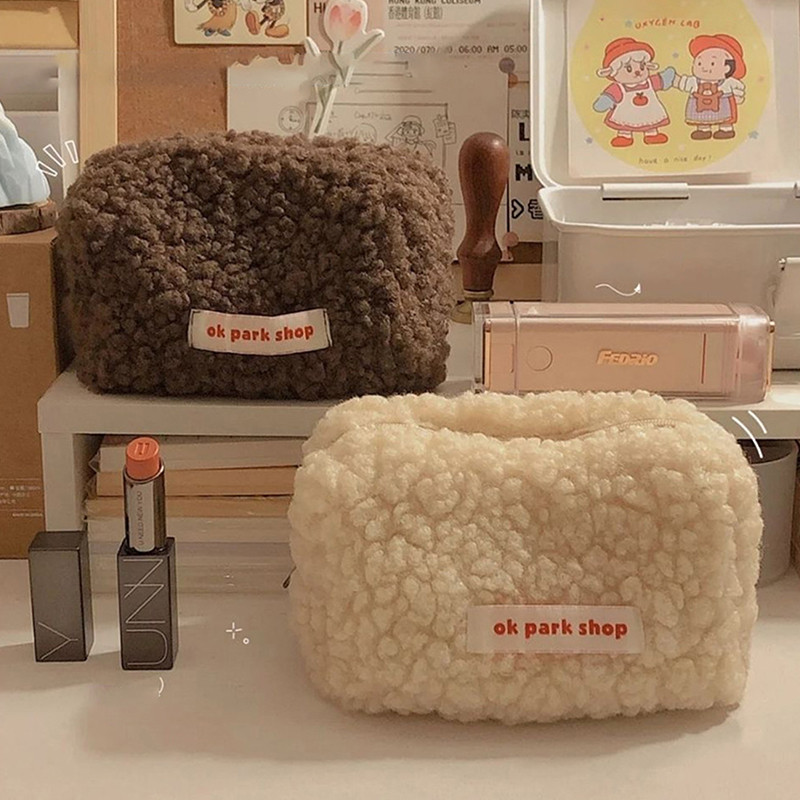 

Ins Plush Cosmetic Bag Cute Lamb Hair Storage Bag Large Capacity Pencil Case Protable Coin Purse Makeup Organizer Travel Storage