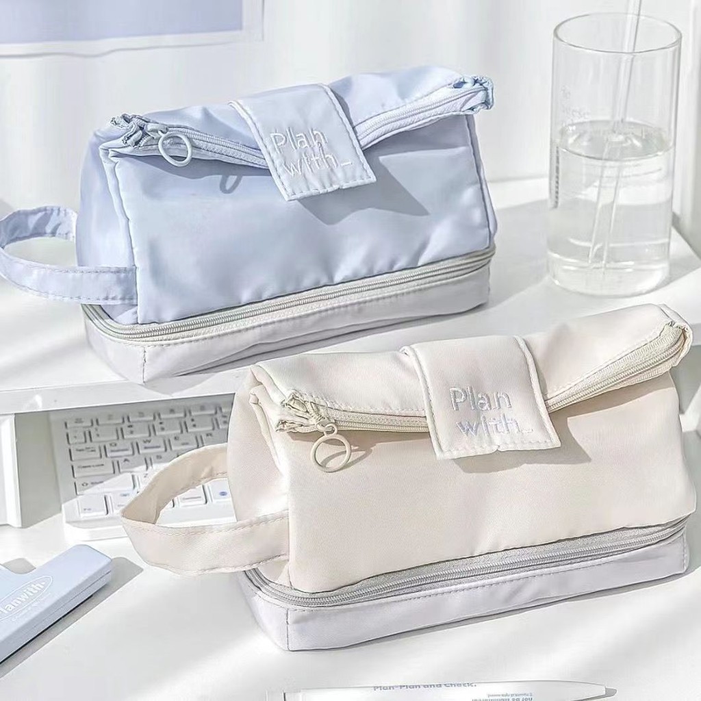 

Double Layer Pencil Bag Large Capacity Stationery Items Simple Pencil Pouch Back to School Supplies Desk Cute Accessories Gift