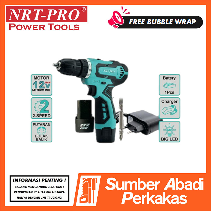 NRT-PRO DC 320 Mesin Bor Cordless Drill Screwdriver Baterai Batre Tangan Charger Cas 12V DC320