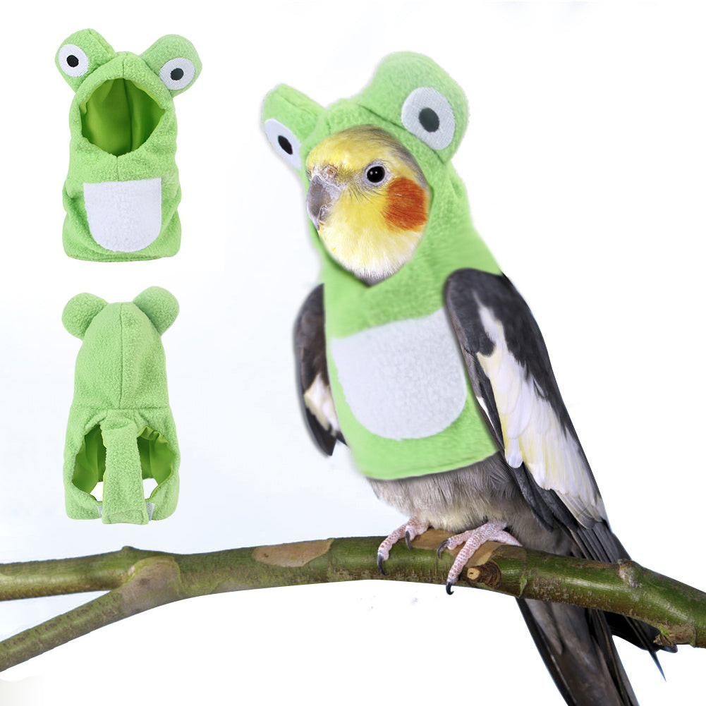 Funny Frog Shaped Birds Clothes Plush Flying Suit Parrots Costume Cosplay Outfit Winter Warm Hat Hoo