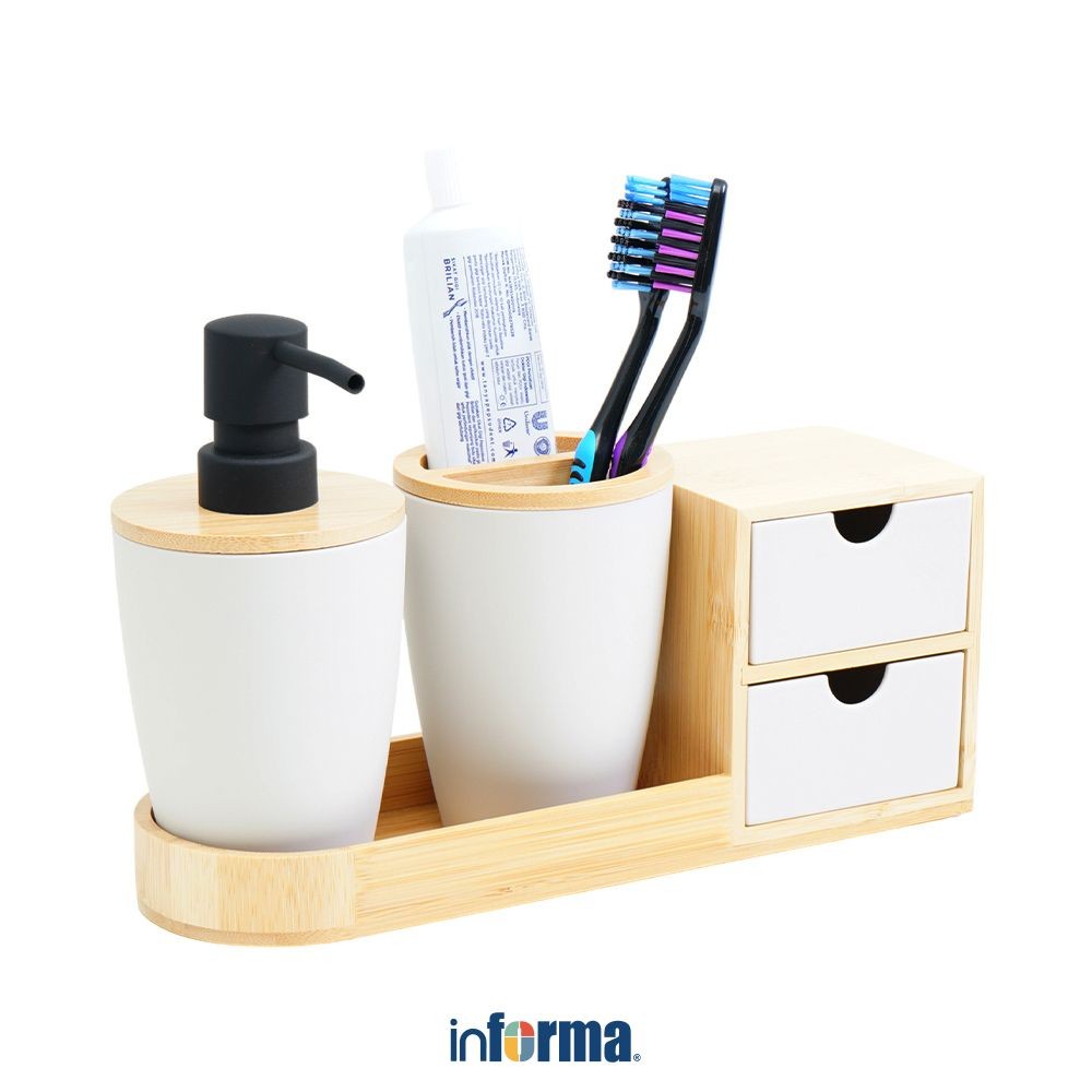 Informa Set 4 Pcs Bora Perlengkapan Kamar Mandi - Krem Liquid Soap Shampoo Dispenser Botol Sabun Sam