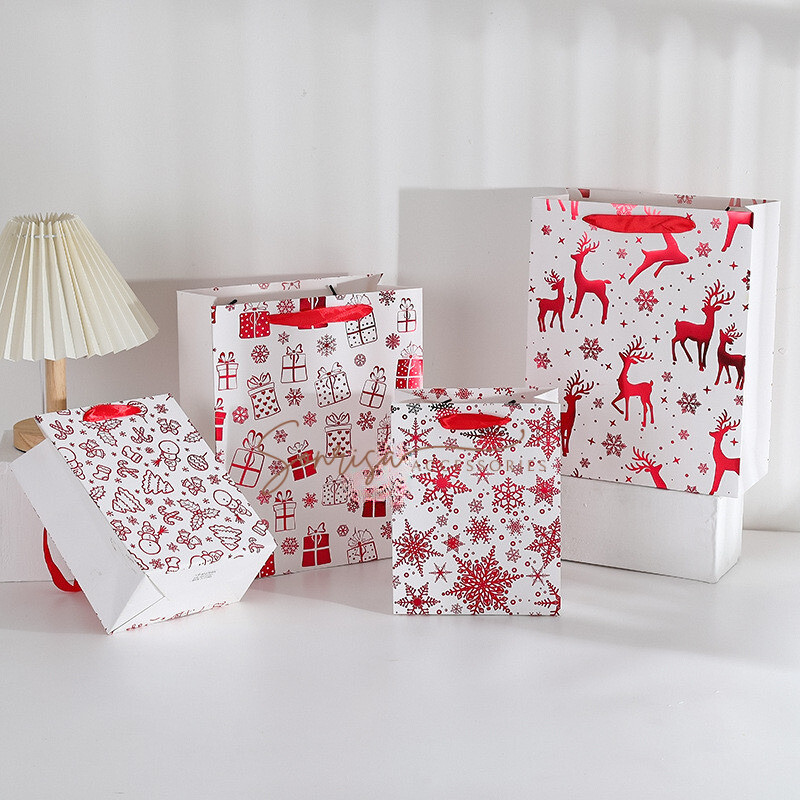 

Paper Bag Natal Motif Snowflake Embossed Merah / Tas Hampers Natal / Goodie Bag Christmas