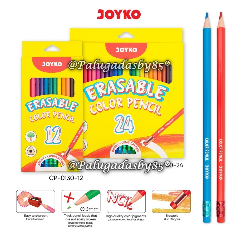 

(1 Set) Gabungan Pensil Warna Dapat Dihapus Joyko CP-0130-12 CP-0130-24 Triangle Grip