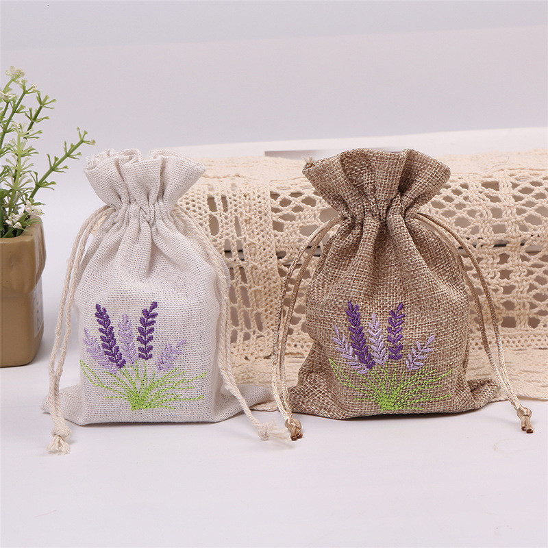 

5pcs 10X14cm Embroidery Printed Lavender Imitation Hemp Bag Wedding Party Small Gift Packaging Bag Home Decoration Ornaments