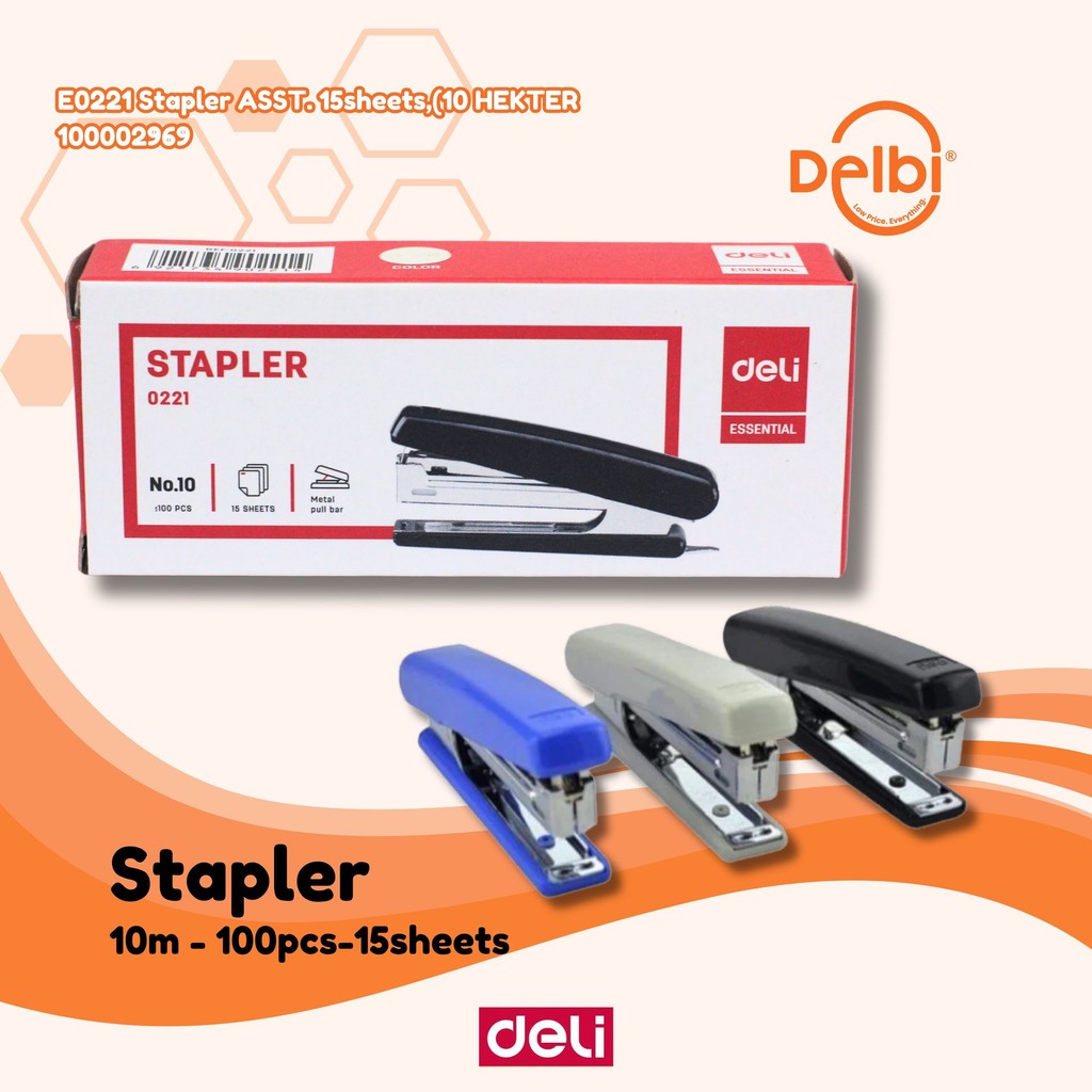 

Deli Stapler #10 15 Sheets E0221 Stapler ASST. 15sheets,(10 HEKTER BX12