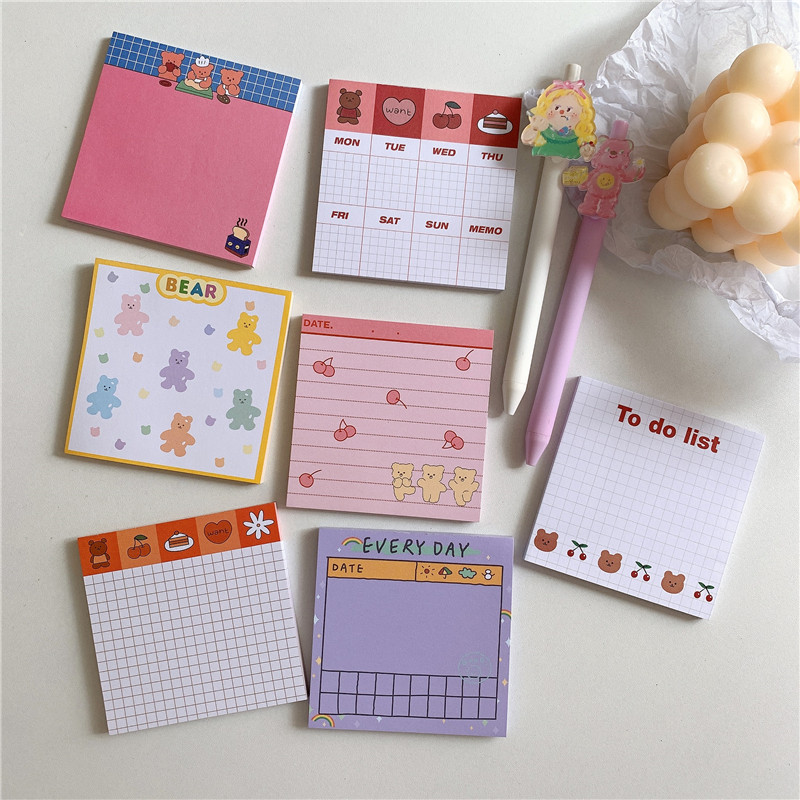 

50 Sheets Kawaii Stationery Cherry Bear Memo Pad Daily N-times Notebook Portable Non Sticky Notes School Office Supplies