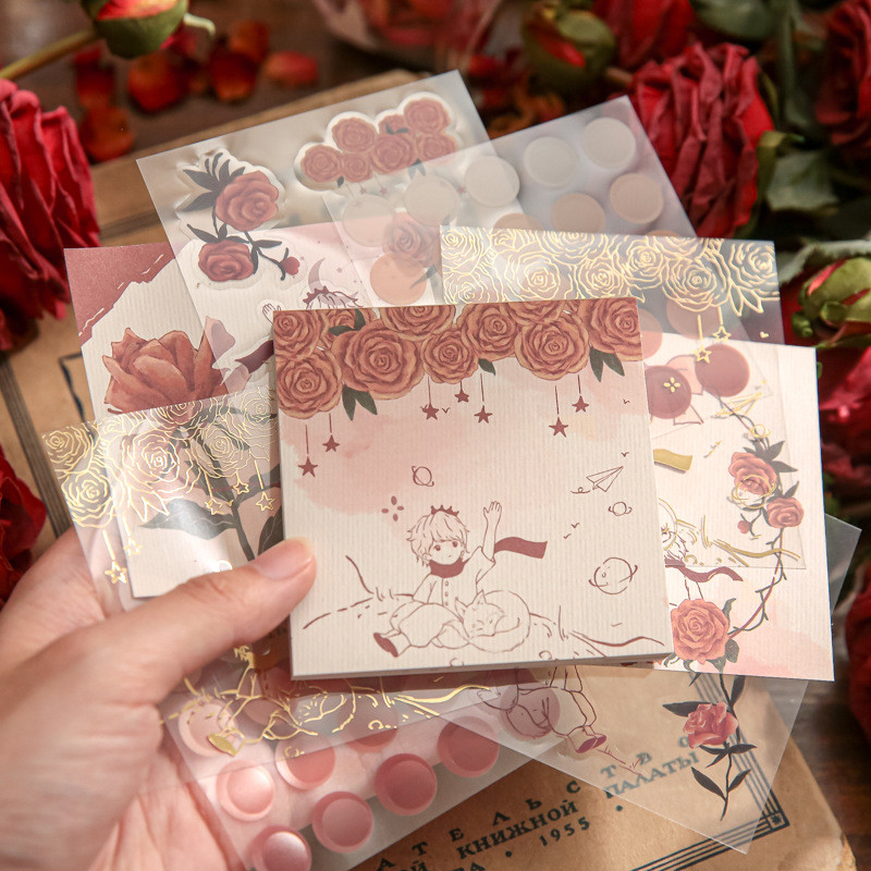 

96 Sheet Retro Aesthetic Notepad for Student Vintage European Style Red Pink Floral Scrapbooking Memo Pad Flower Non-sticky Note