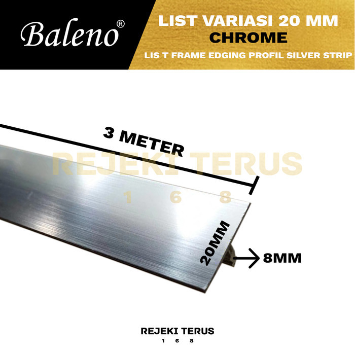 List Lis T Variasi 20 mm Chrome Aluminium Edging Profil Silver Strip