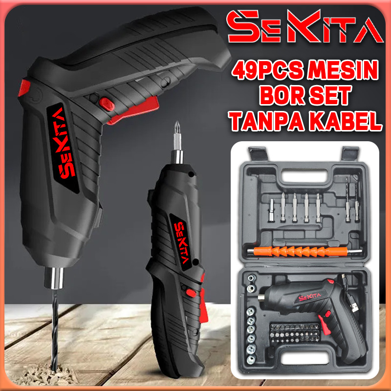 SR68T SEKITA Set 49pcs Cordless Screwdriver 4.2 V Mesin Bor  Baterai Mesin Bor set