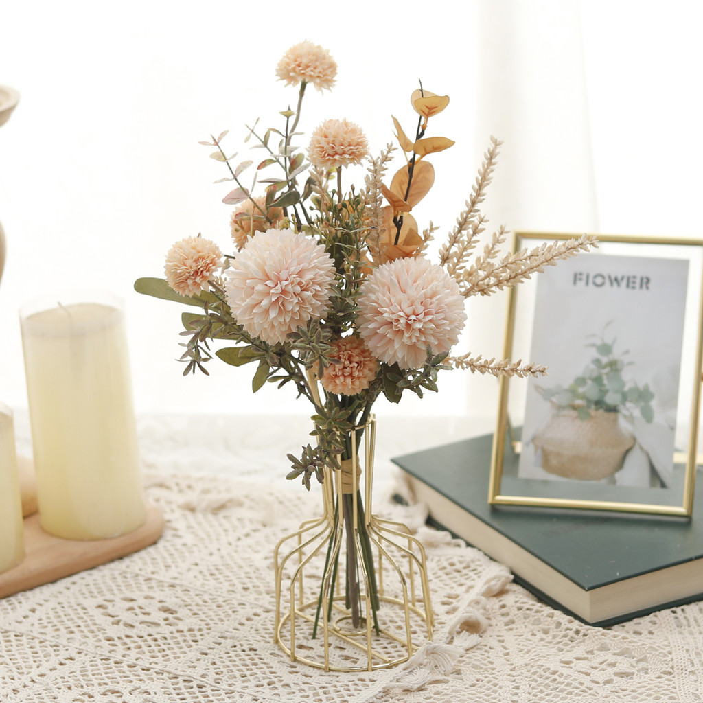 

Artificial Flowers Champagne Dandelion Prickly Ball Bouquet Home Decor Wedding Christmas Flower Arrangement Wheat Spike Plant