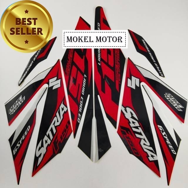 Striping stiker polet motor suzuki satria fu f 150 led 2016 injeksi hitam merah list body standar be