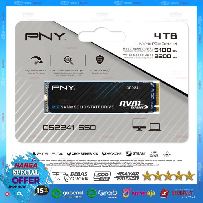 SSD NVMe M.2 PNY CS2241 - SSD Nvme M2 PNY CS-2241 PCIe Gen4 X4 Top Brand USA 