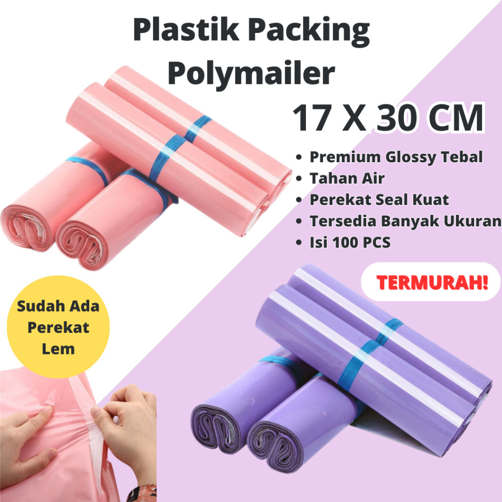 

Plastik Onlineshop Packing Polymailer Grade A 17x30cm Isi 100 pcs Plastik Olshop Kantong Paket Polimer Glossy LDPE Tebal
