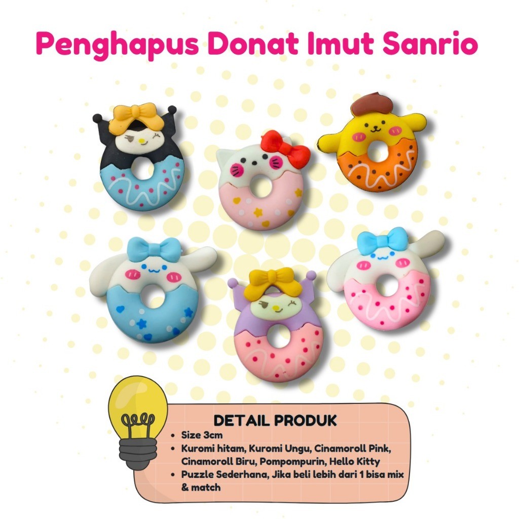 

Eraser penghapus donut lucu sanrio cute murah kuromi pompompuri pochacho