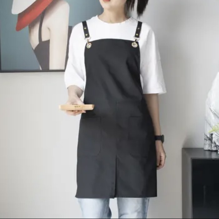 Apron Masak waterproof Celemek masak Tahan Air Apron Barista Chef - Hitam