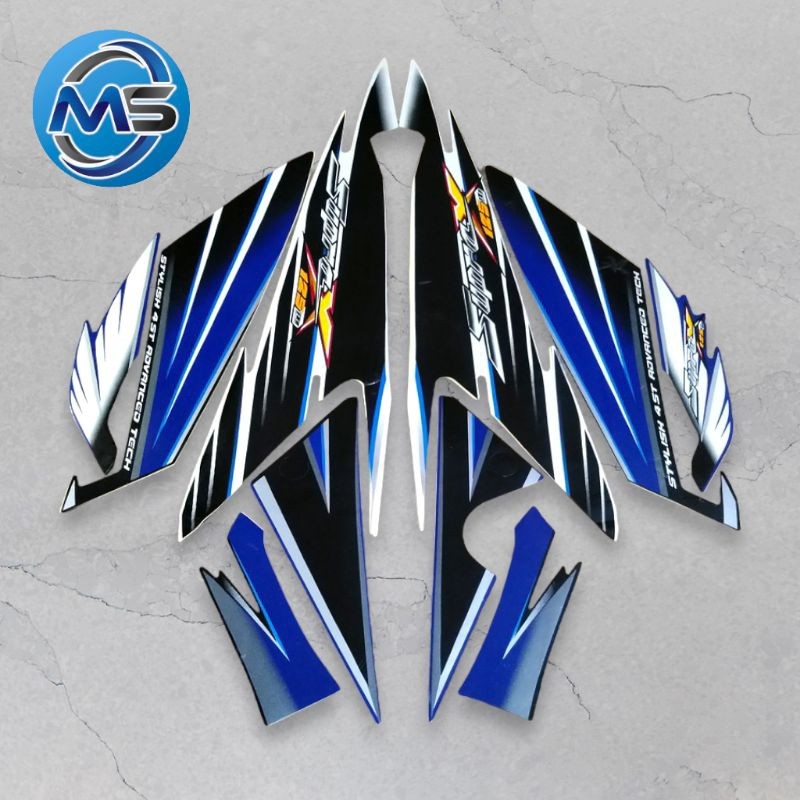 Stiker Striping Motor Supra x 125 2005 D Old Biru Putih Sticker Lis Body Standar COD