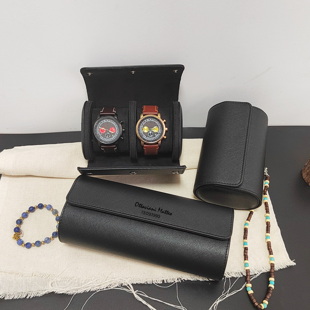 

2/3-Slot Watch Roll Travel Case Personalized Watch Case Custom Leather Watch Box for Him Engraved Travel Watch Box Men's Gfits