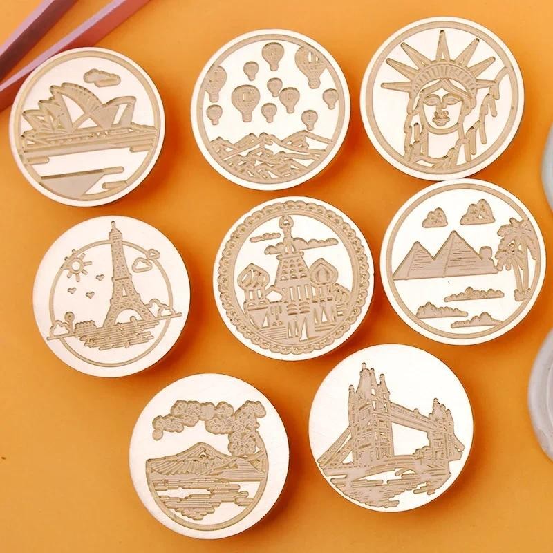 

Western European Style Building Famous Building Stamp Painting Decorative Postcards DIY Stamp Head Brass 3cm Size