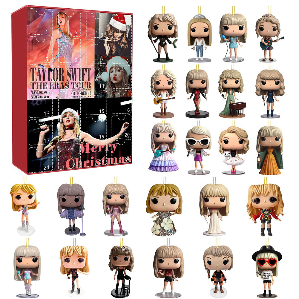 

24 Days Taylor Christmas Advent Calendar Blind Box 2D Acrylic Taylor Pendants Toy Gifts Box Xmas Tree Decoration for Taylor Fans