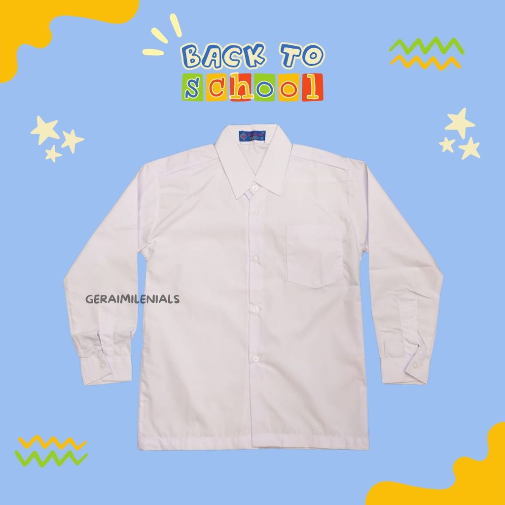 

Baju SERAGAM Sekolah Putih Polos Tanpa Bet Lengan Panjang