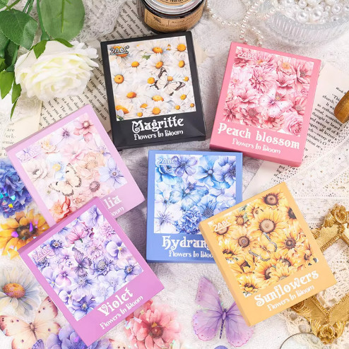 

60 Lembar Sticker Bunga FLOURISHING FLOWERS Edition Stiker Deco Transparan Hologram PET Anti Air Gwiyeo