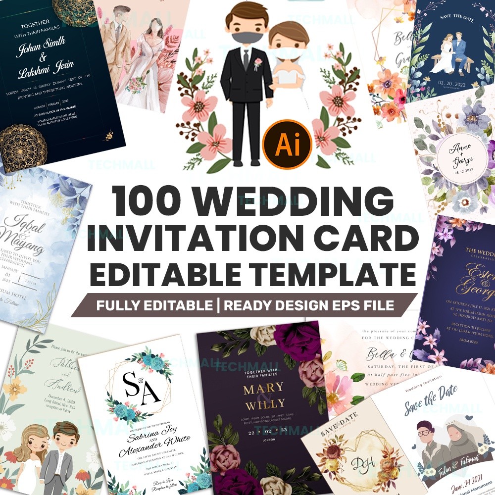 NS 100 Wedding Invitation Card Template | Illustrator