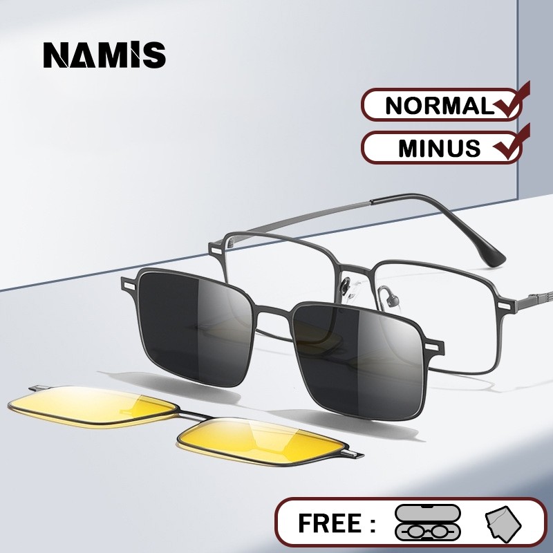 Namis Kacamata Clip On Minus Hitam Pria Wanita Anti Blueray Photocromic Bluecromic Kaca Mata Optik
