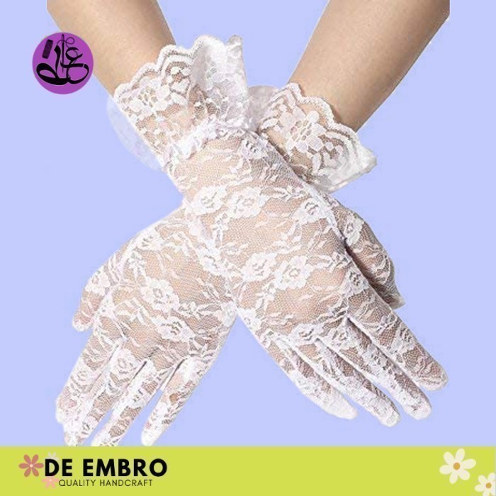 De Embro Sarung tangan manset renda jaring motif jala Sarung tangan pengantin lace Glove Gloves wedd