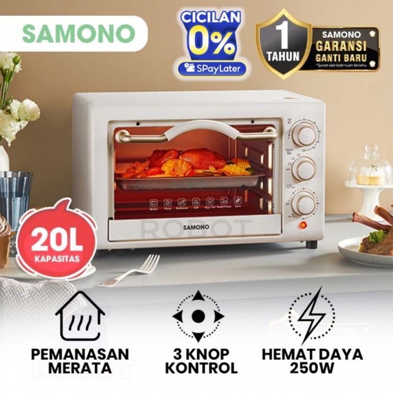 SAMONO Oven Listrik 20L SW-EOW20 Pemanggang Serbaguna Kapasitas Besar Stainless Steel Kaca Anti Pana