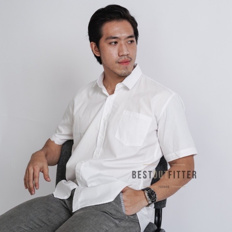 (BISA COD) KEMEJA PRIA LENGAN PENDEK / HEM PRIA LENGAN PENDEK HITAM PUTIH NAVY MAROON CASUAL KANTOR 