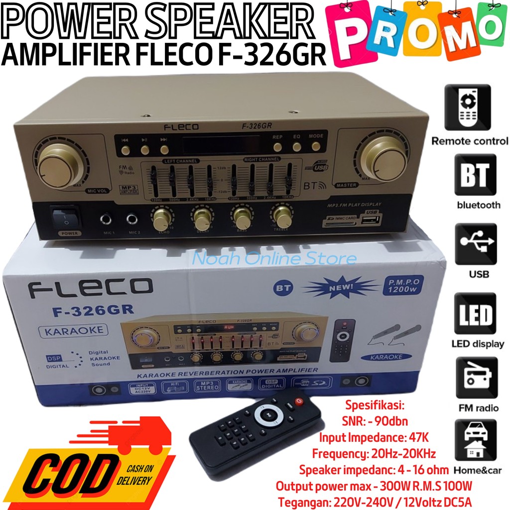Amplifier Power Speaker Audio Super Bass Fleco F 326 GR Karaoke Bluetooth EQ Home Theater 2 Channel 
