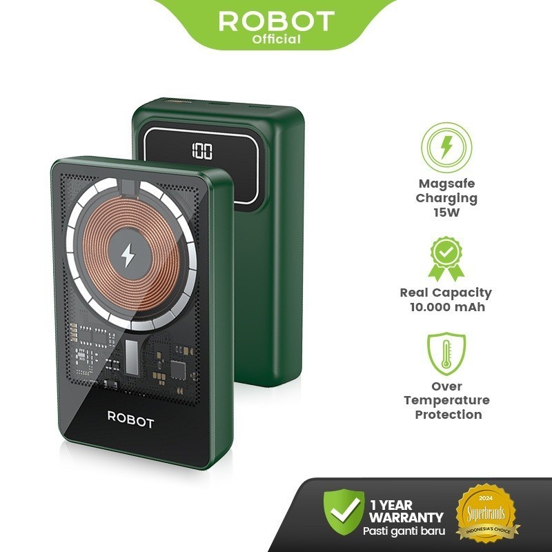 ROBOT RT13 Powerbank Magsafe 10000mAh PD 20W Fast Charging Strong Magnet Compact 200g A+C Port Charg