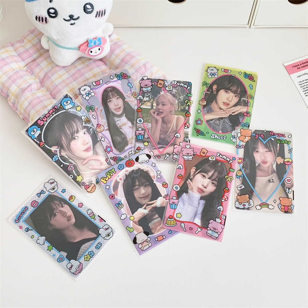 

20PCS Pack Cartoon card film Kpop Photocards Film Protector Idol Photo Sleeves Holder Rabbit heart edge card sleeve Protector