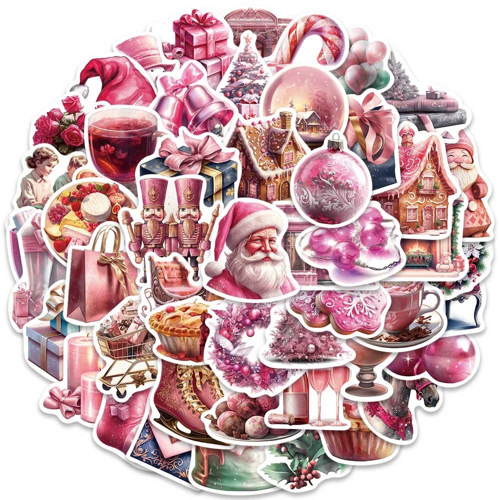 

50Pcs/Pack INS Novelty Cartoon Cute Pink Christmas Series Stickers PVC Waterproof Stickers Decals For Kids Boys Girls Toys Gifts