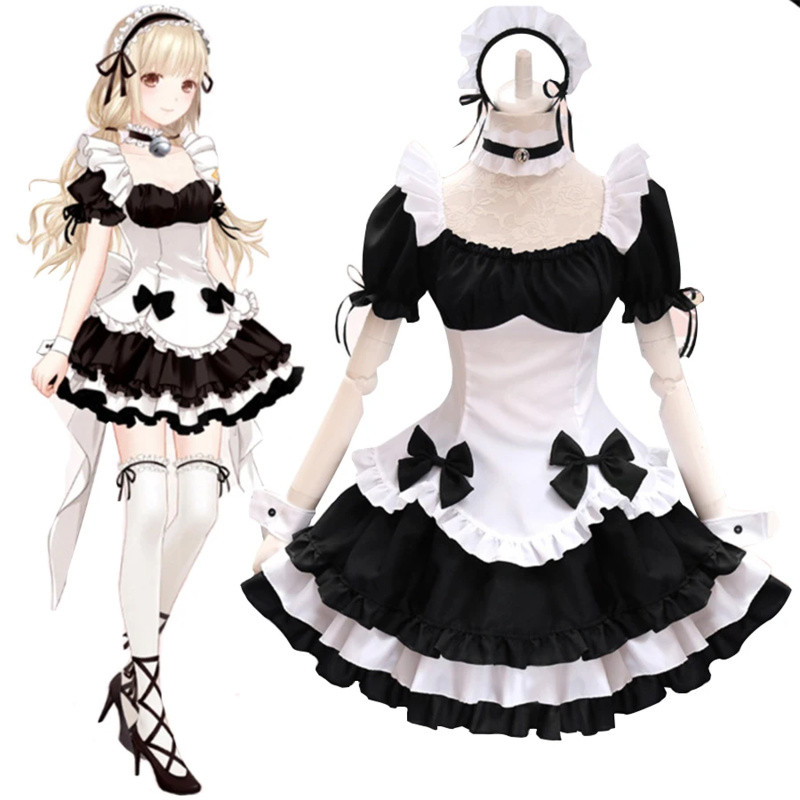 Cosplay Costume anime maid lolita dress black white maid waiter apron dresses uniform girls women pa