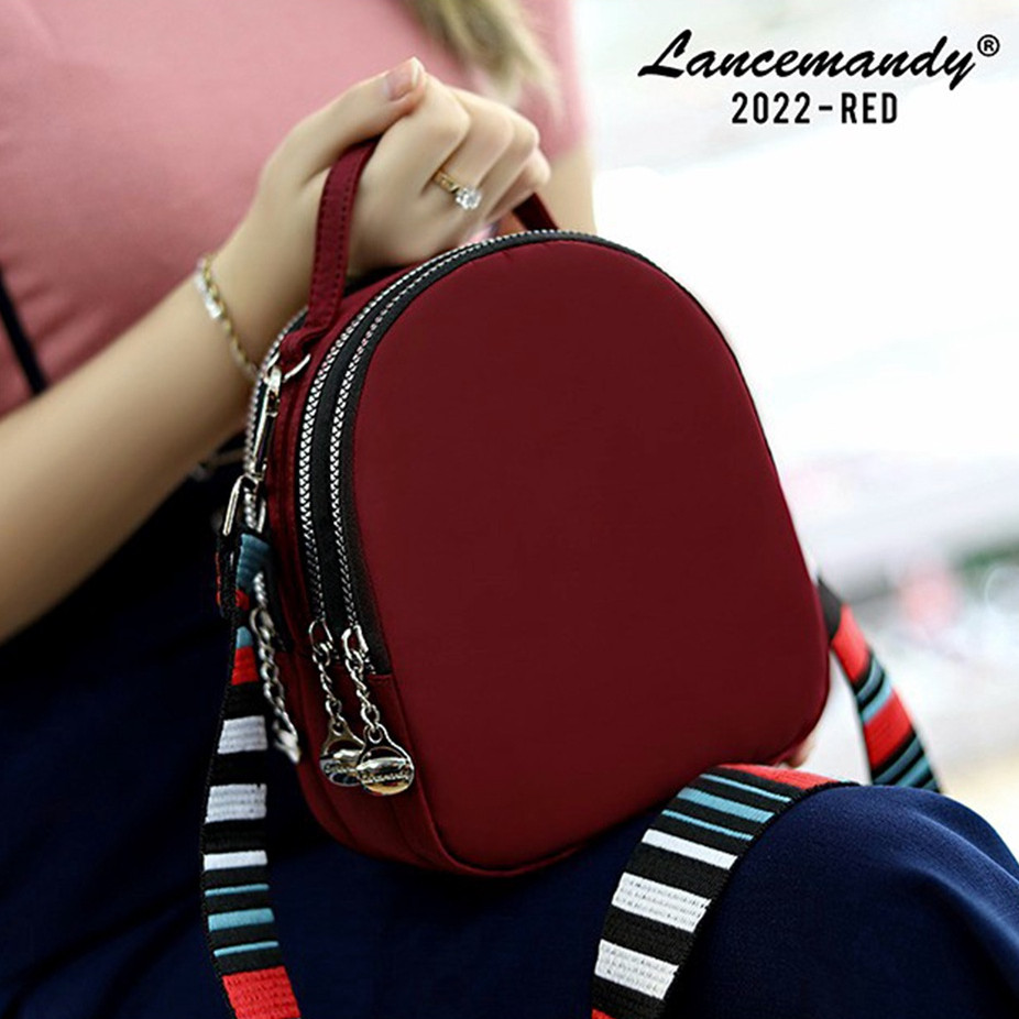 LANCE MANDY 2022 Original - Tas Wanita Mini 3 Fungsi Ransel Selempang & Tenteng Bahan Parasut Tebal