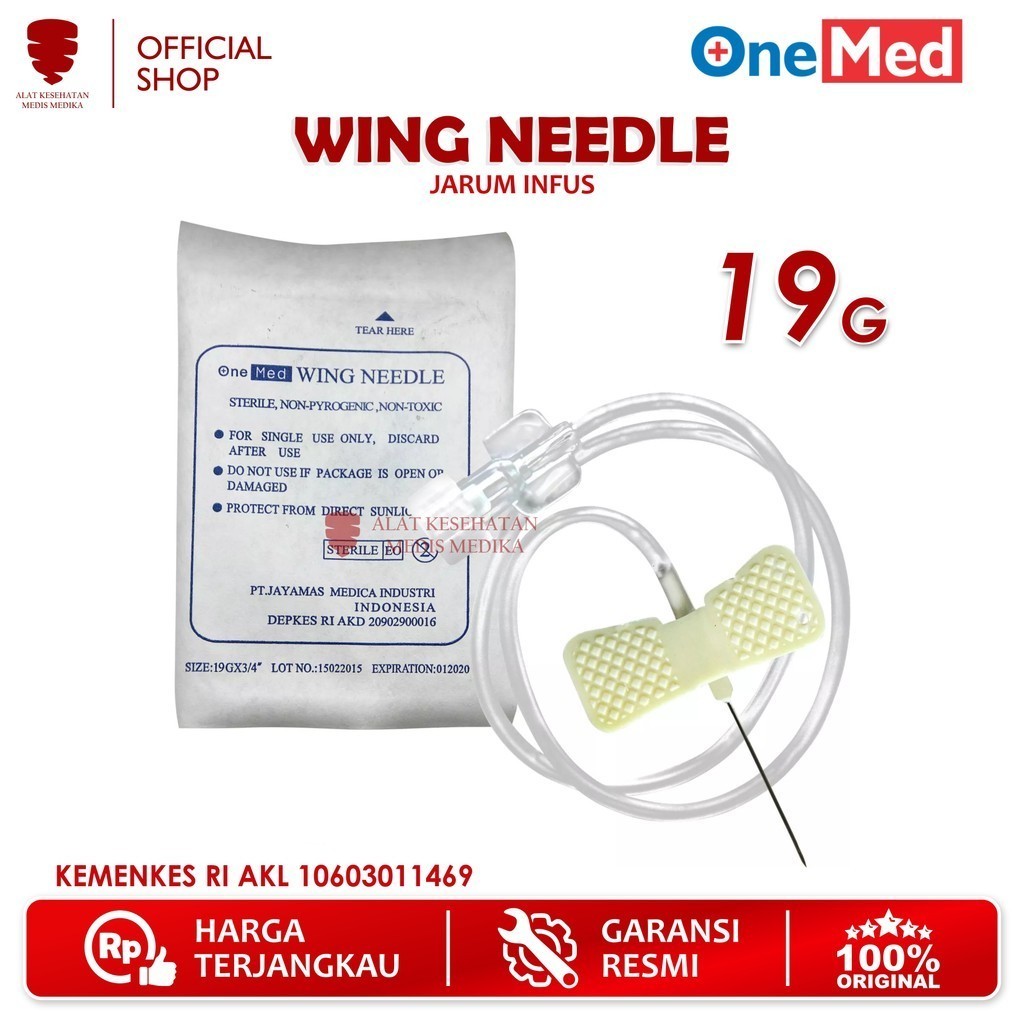 Onemed Needle Wing 19G Jarum Infus Infusion Set Kupu 19 G Sterile Medis