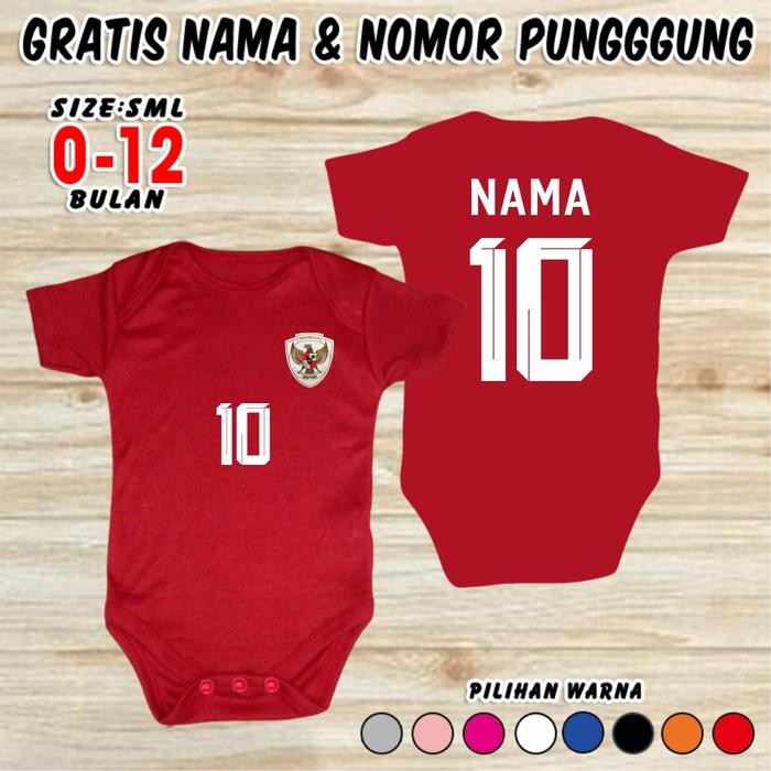 Baju Bola Bayi Timnas INDONESIA GRATIS CUSTOM NAMA & NOPUNG Pakaian Balita Jumper Baby Romper Newbor