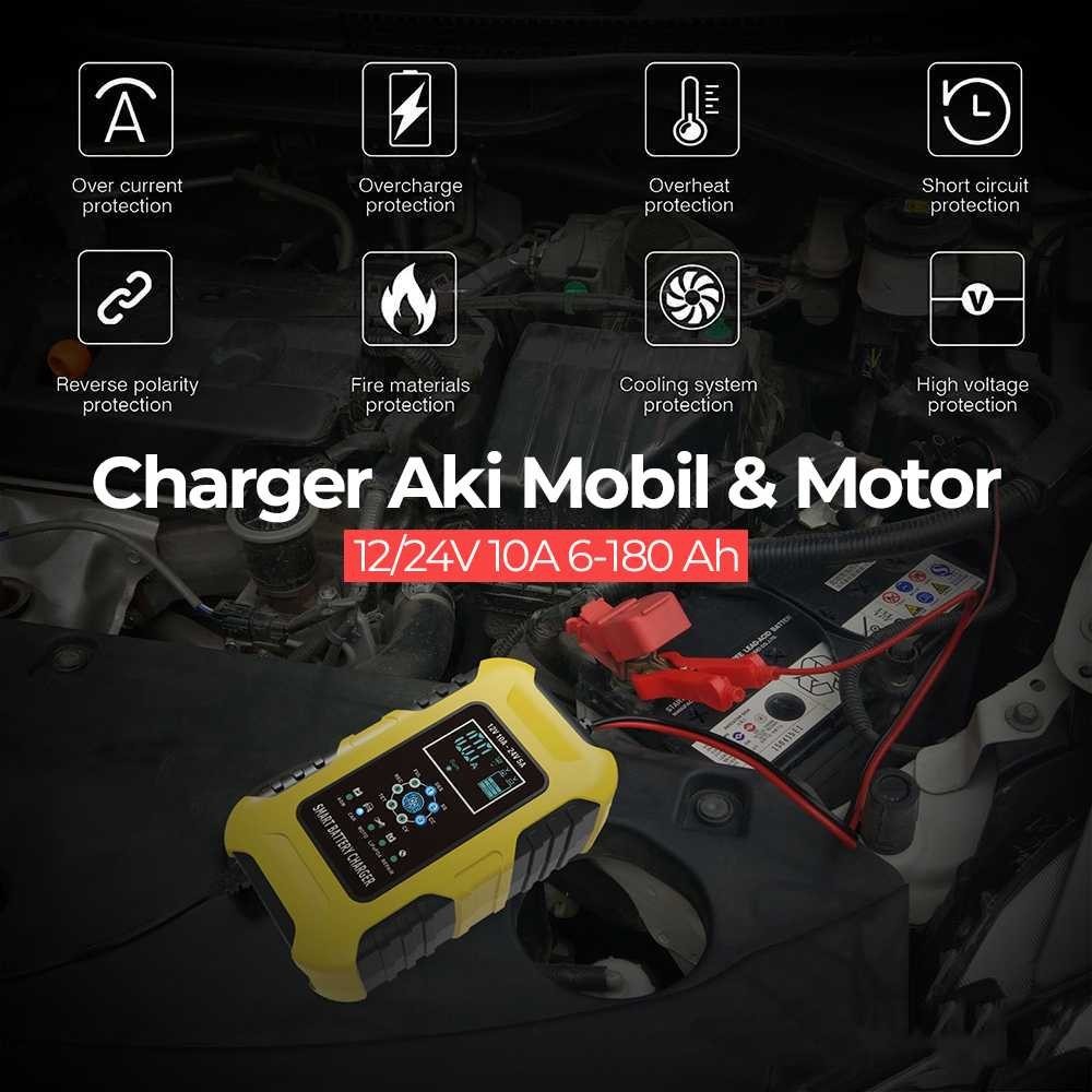 ( Ks1 ) FOXSUR Charger Aki Mobil Motor 12/24V 10A 6-180 Ah - FBC122410D