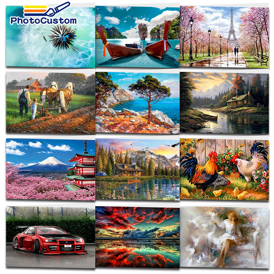 

PhotoCustom Frame Oil Painting By Numbers Landscape DIY Paint By Numbers Scenery Canvas Painting Handpaint Number Painting Gift