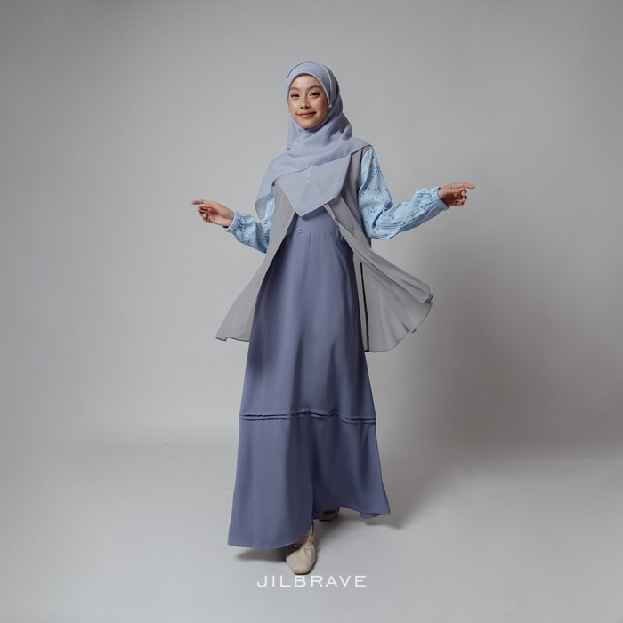 JILBRAVE Sadira Dress Gamis Lebaran Feminine Elegant Motif Bunga - BURGUNDY, S