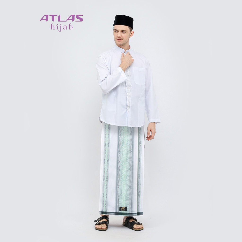 Sarung ATLAS Idaman 590 Jacquard Classic Motif A5-JPA Putih Hijau