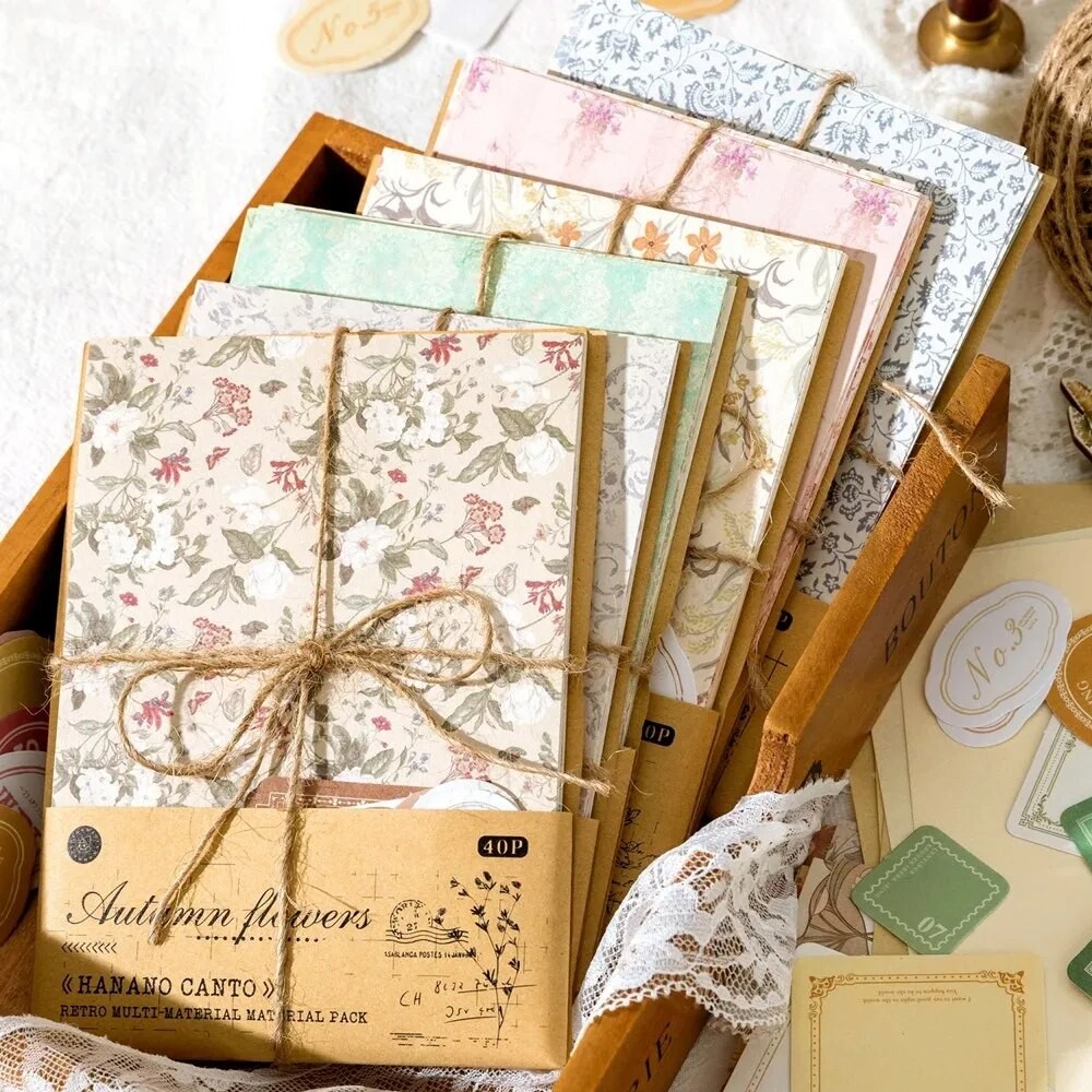 

6Style 40pcs/pack Retro Material Pack Sticker Scrapbook Salt Floral Handbook DIY Base Decoration Collage