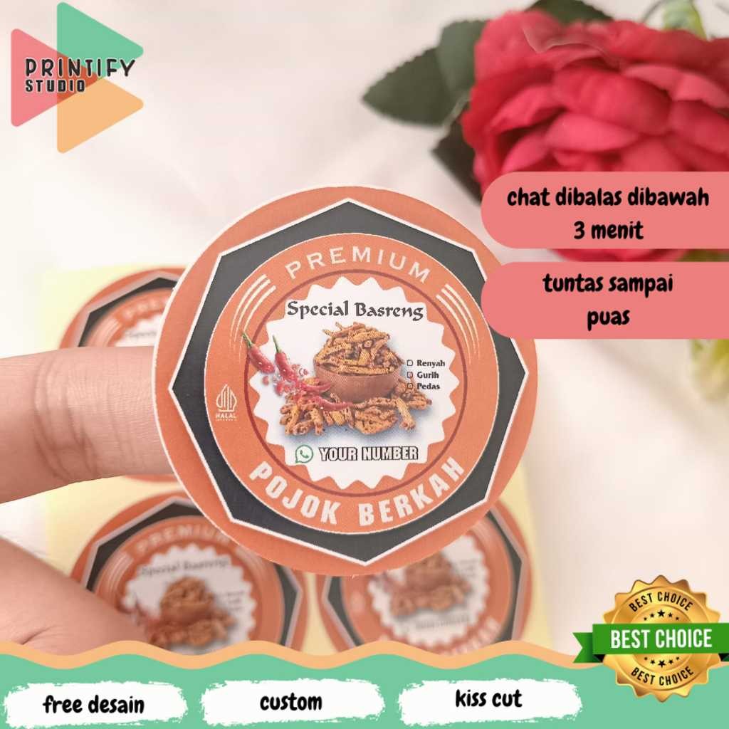 

Printify Cetak Stiker Makanan Basreng Pedas Sticker Cemilan Baso Goreng Free Desain Label Custom
